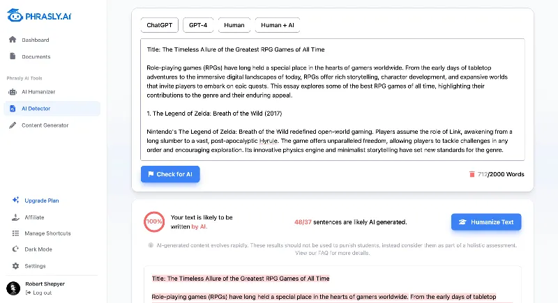 Run AI Detection with Phrasly AI