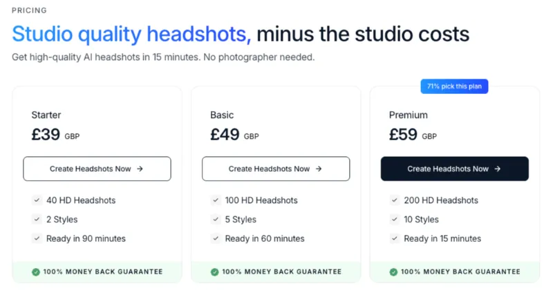 InstaHeadshots Review - InstaHeadshots Pricing Plans